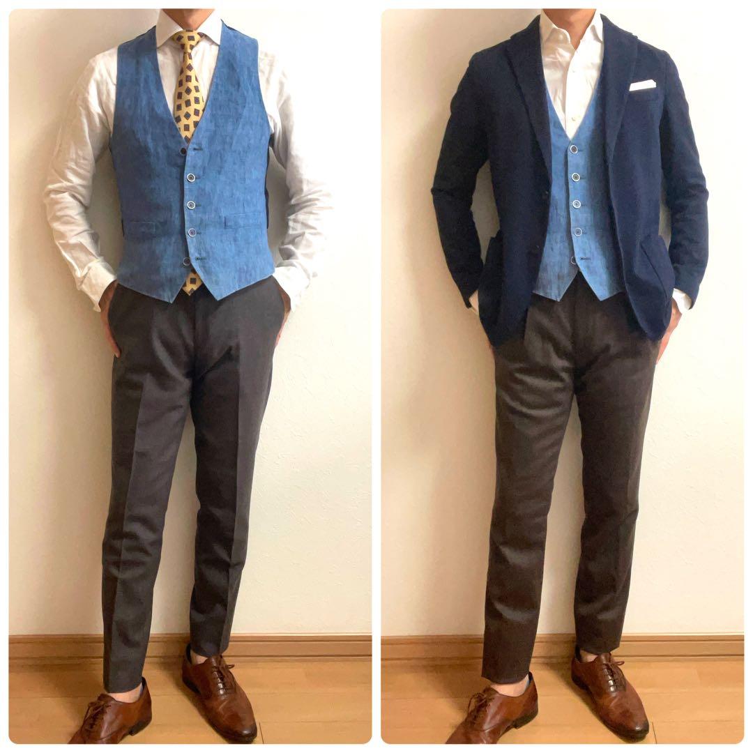 美品 ラルディーニ リネン ジレ ベスト デニム調