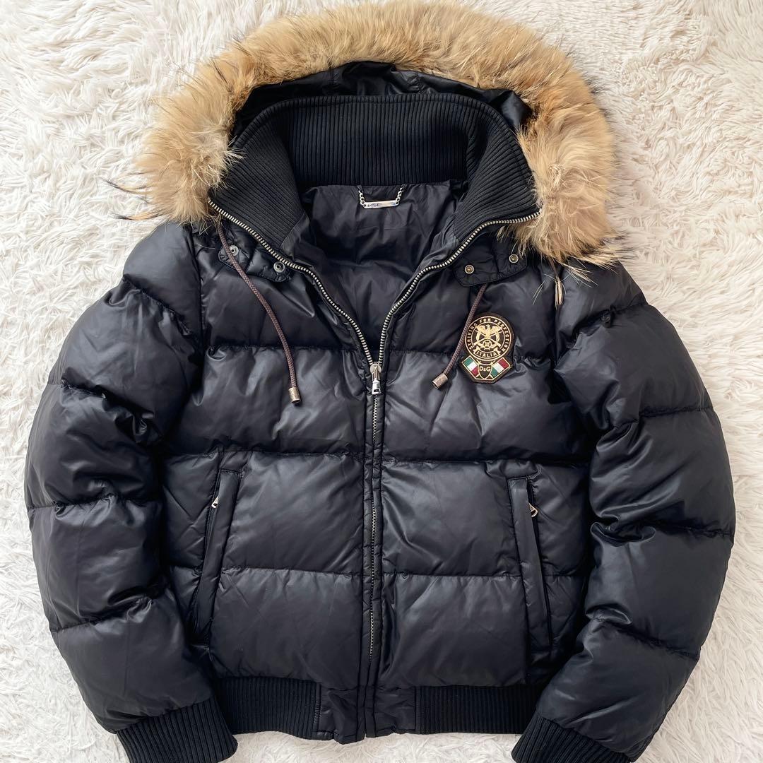 DOLCE&GABBANA フーデット パファージャケット コヨーテファー 黒