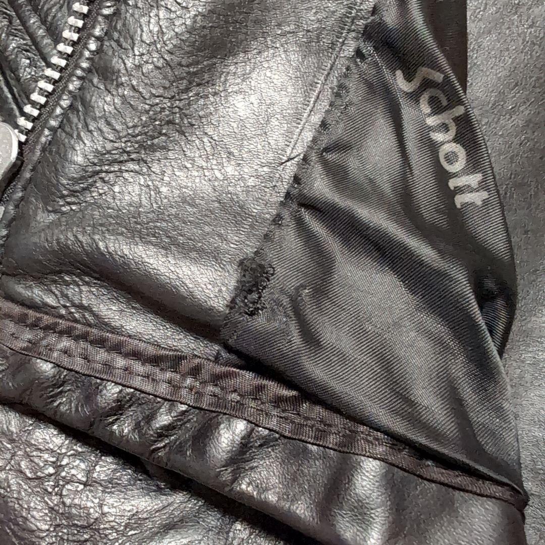 Schott ブラックレザーライダースジャケット 42