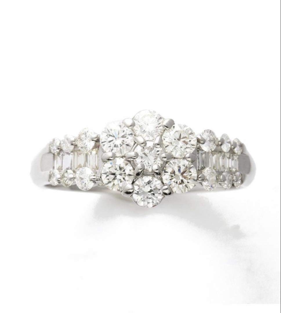 フラワー　プラチナ950 ダイヤモンド リング　指輪 13号