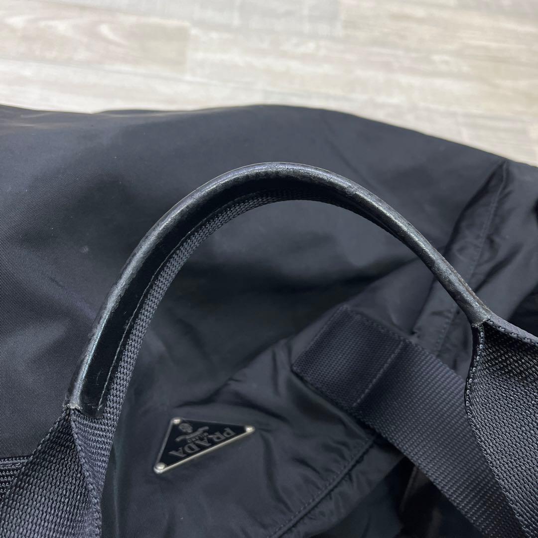 中古品　PRADA ロゴプレート ボストン ショルダー ナイロン バック 黒