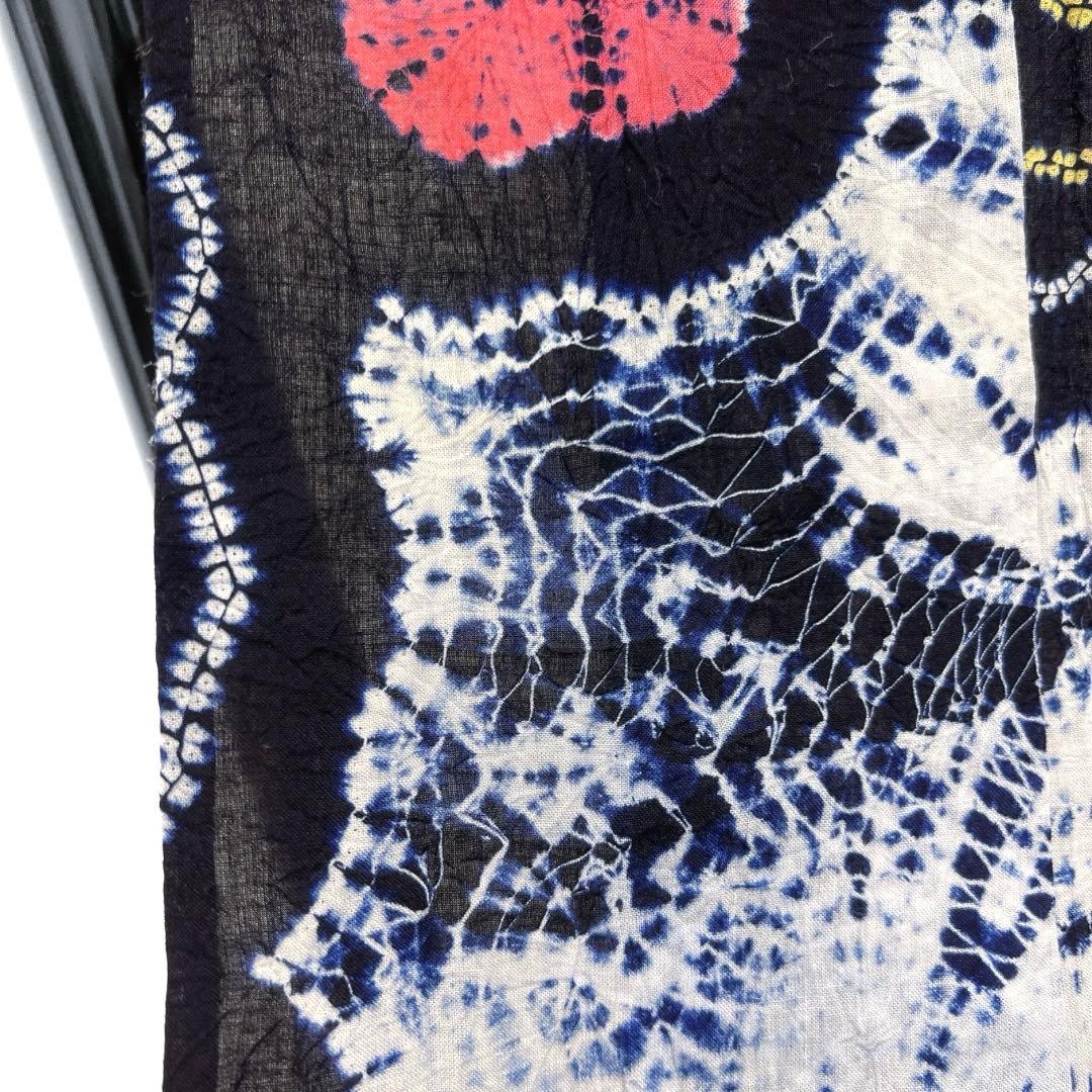 浴衣　有松鳴海絞り　花模様　リーフ 板締め　藍染　着物　063a d