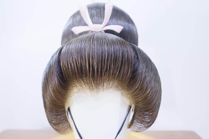 ◆文金高島田　しげもりかつら　人気の栗色　3号◆かつら用中古ケース付き　②