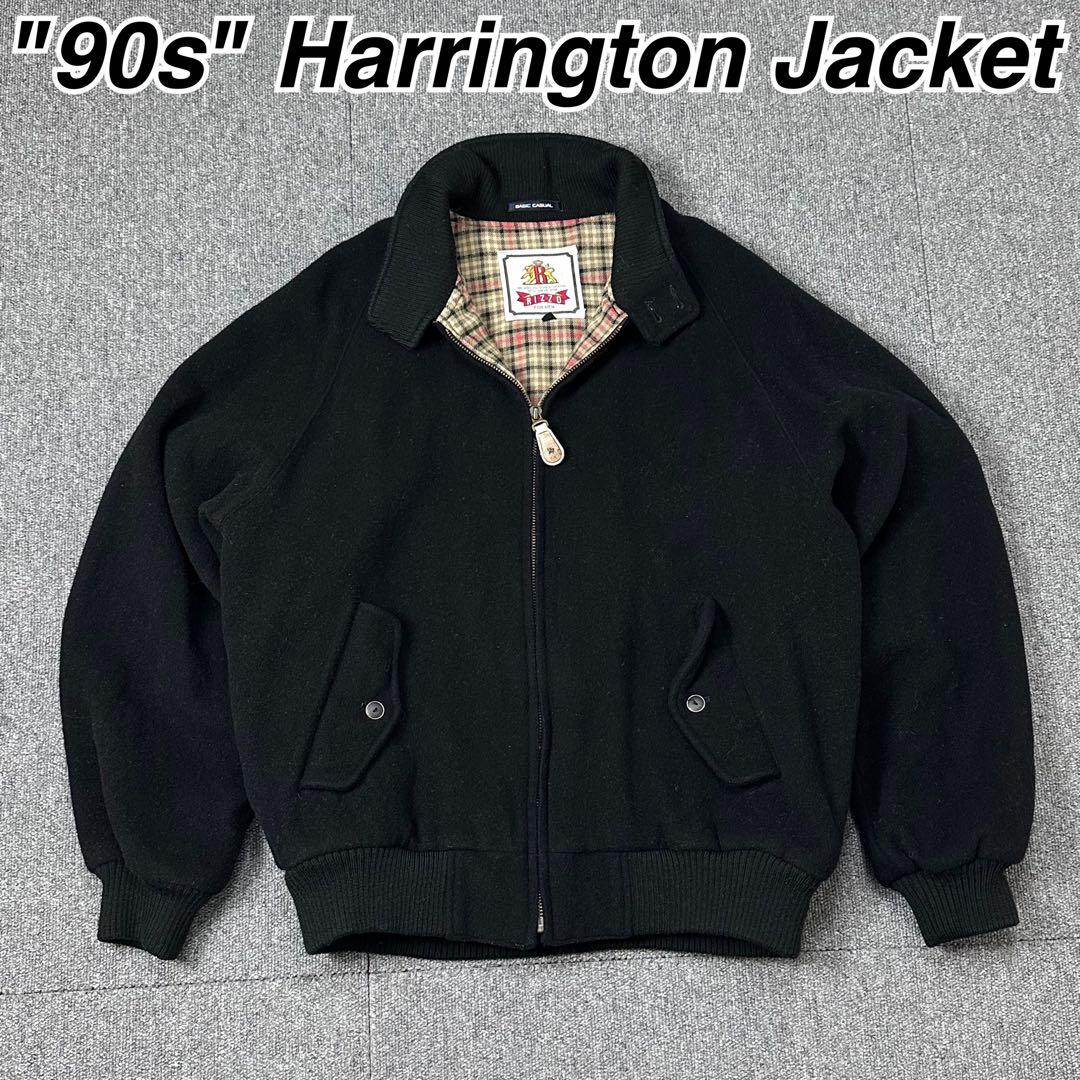 90s ウール ハリントンジャケット 黒 ブラック 古着