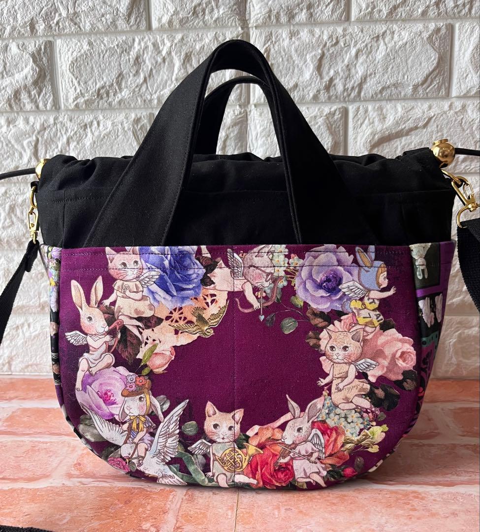 帆布の巾着トートバッグ　ジョリーフルール　コラコラver