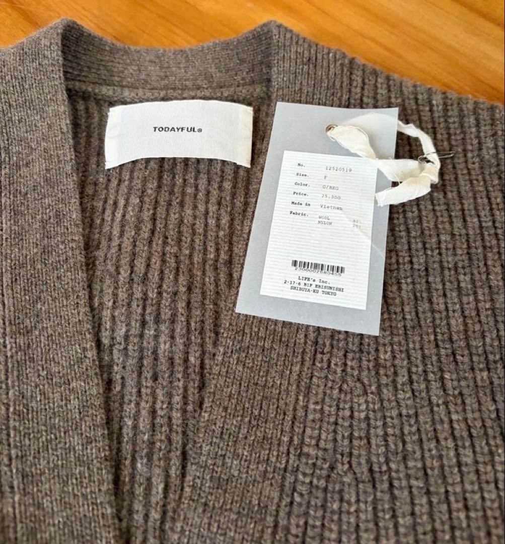 todayful Wool Ribknit Cardigan グレージュ