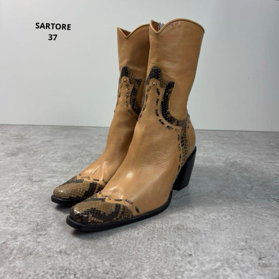 サルトル SARTORE レザー ウエスタンブーツ イタリア製 蛇柄 37