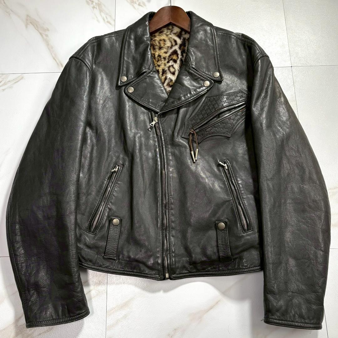 JOSLYN CLARKE ダブル ライダース ジャケット レオパードブラック