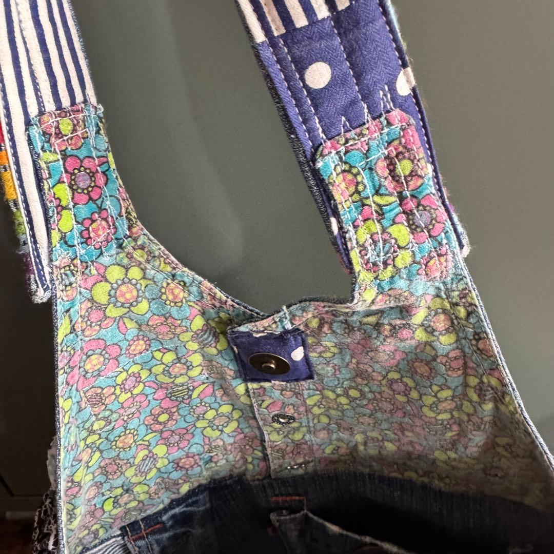 ハンドメイド デニムリメイク バッグ レトロアニマル ヨーヨーキルト 楕円 19