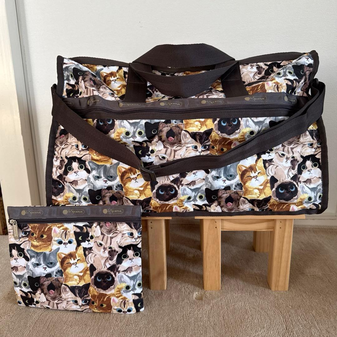 レスポートサック　ボストンバッグ　ネコ柄　大容量