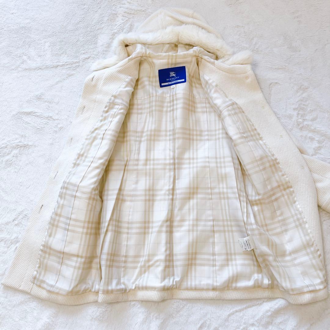 美品★バーバリーブルーレーベル アンゴラ　フーデットダッフルコート40 ファー