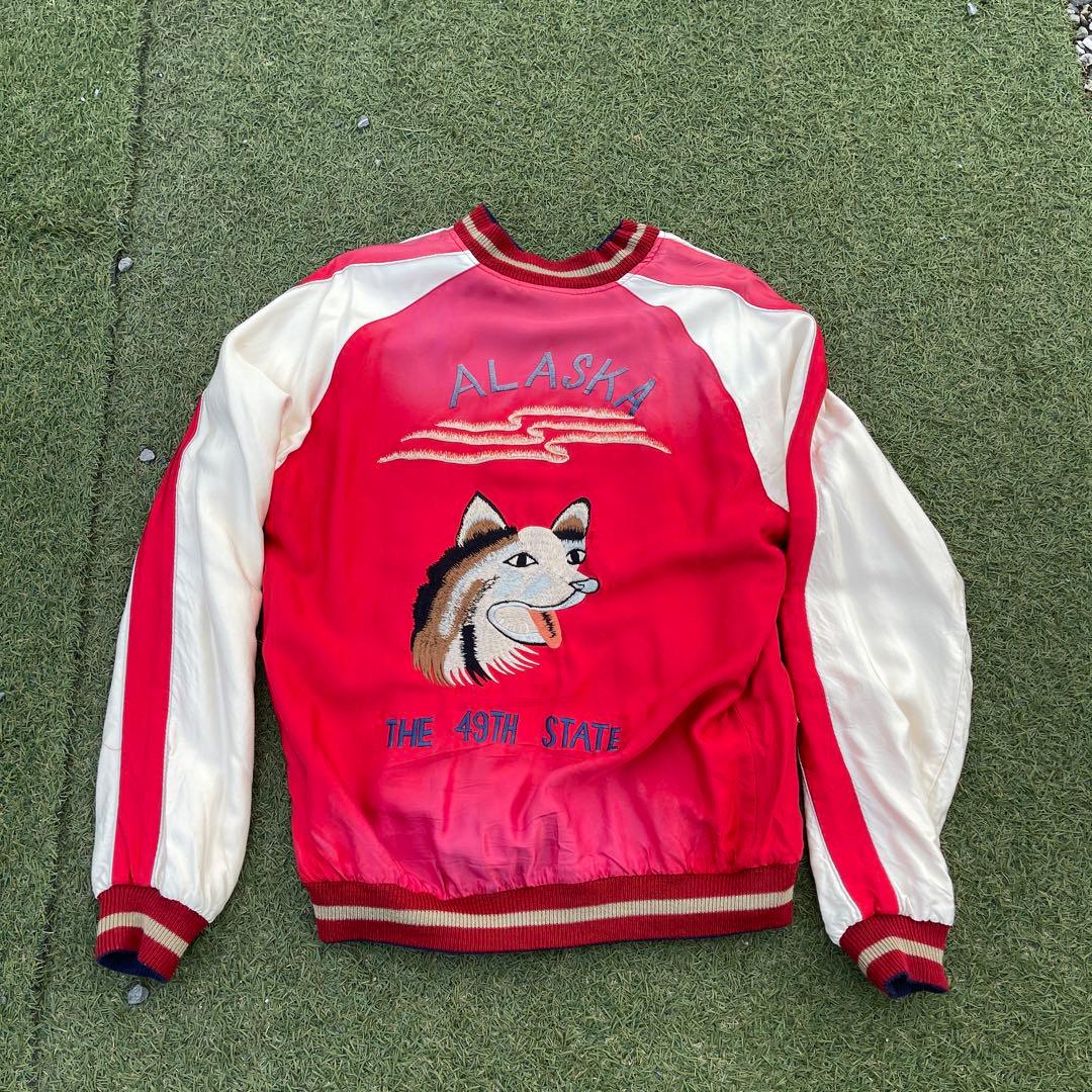 「Mサイズ」　テーラー東洋スカジャン　エイジング　ALASKA アメカジ　青　赤