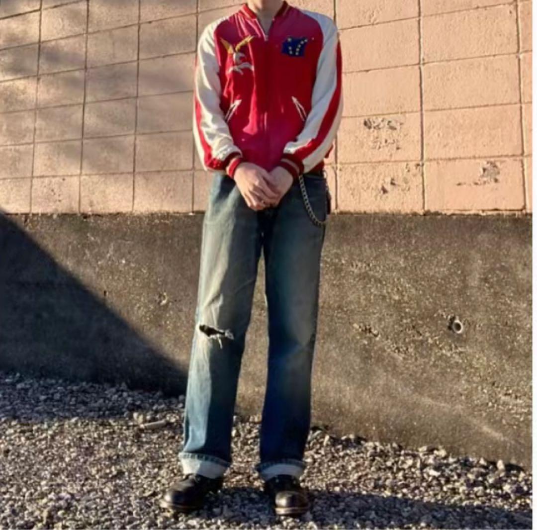 「Mサイズ」　テーラー東洋スカジャン　エイジング　ALASKA アメカジ　青　赤