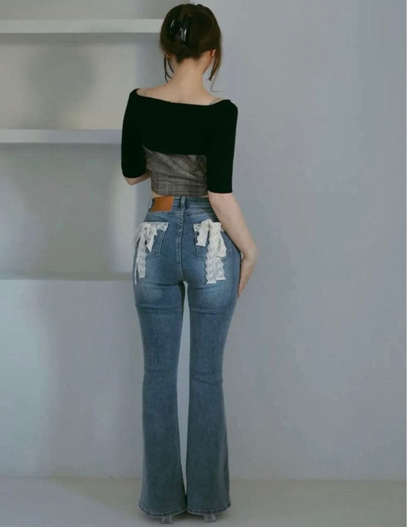 andmary ♡ Lacey ribbon denim S