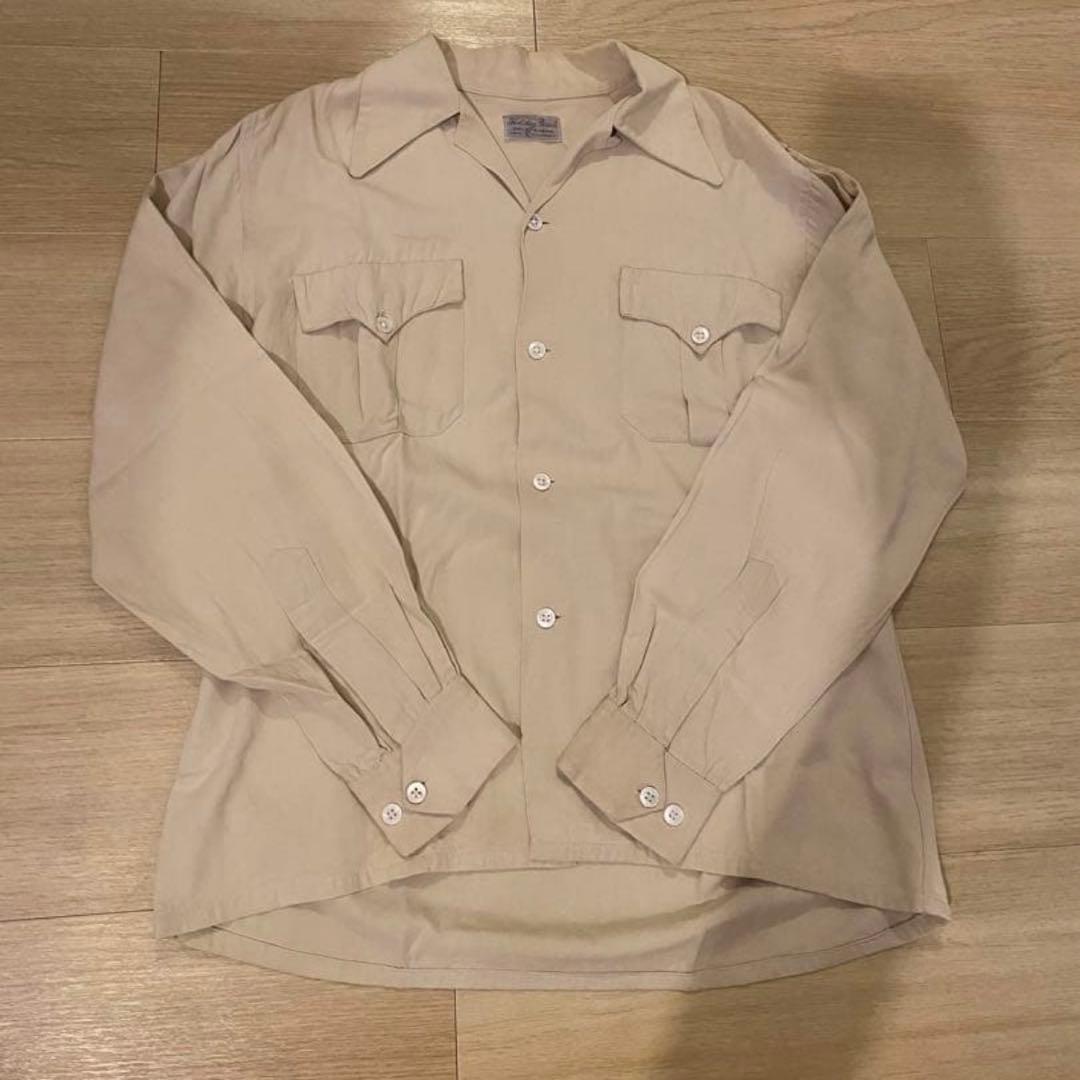 50s レーヨンギャバシャツ ヴィンテージ ギャバジン ロカビリー 開襟シャツ