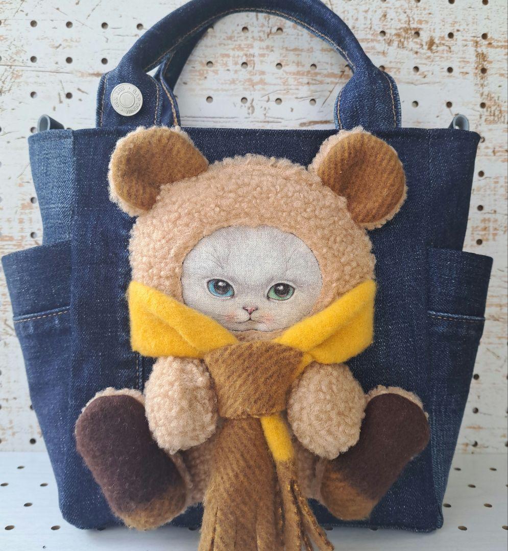ゆ*ら様 コヤンイサムチョン　オッドアイねこ　デニムリメイクトートバッグ