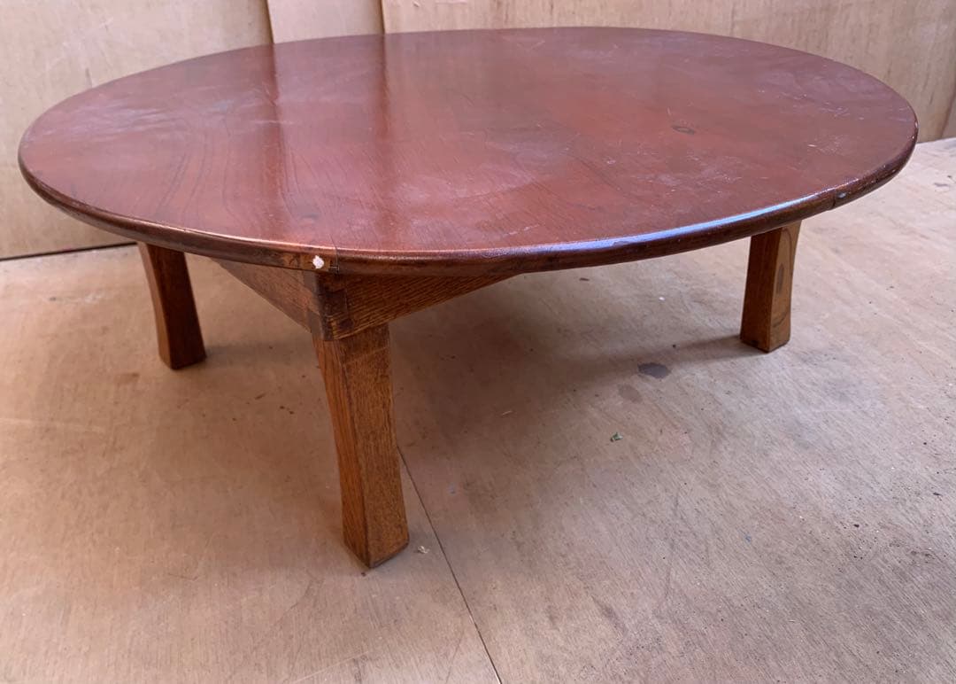 MoeMoe　古い木味の丸ちゃぶ台　折り畳み収納式　古家具