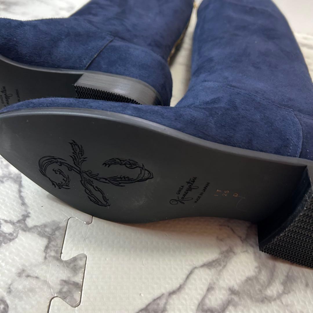 銀座かねまつ ロングブーツ ネイビー スウェード 25.5