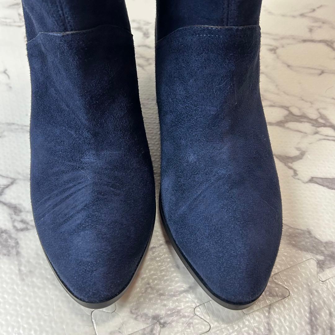 銀座かねまつ ロングブーツ ネイビー スウェード 25.5
