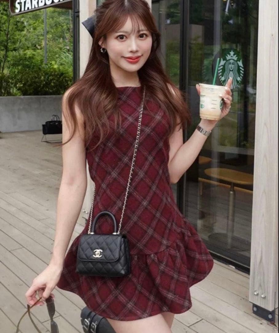 Darich ダーリッチ タータンチェックノースリミニワンピース