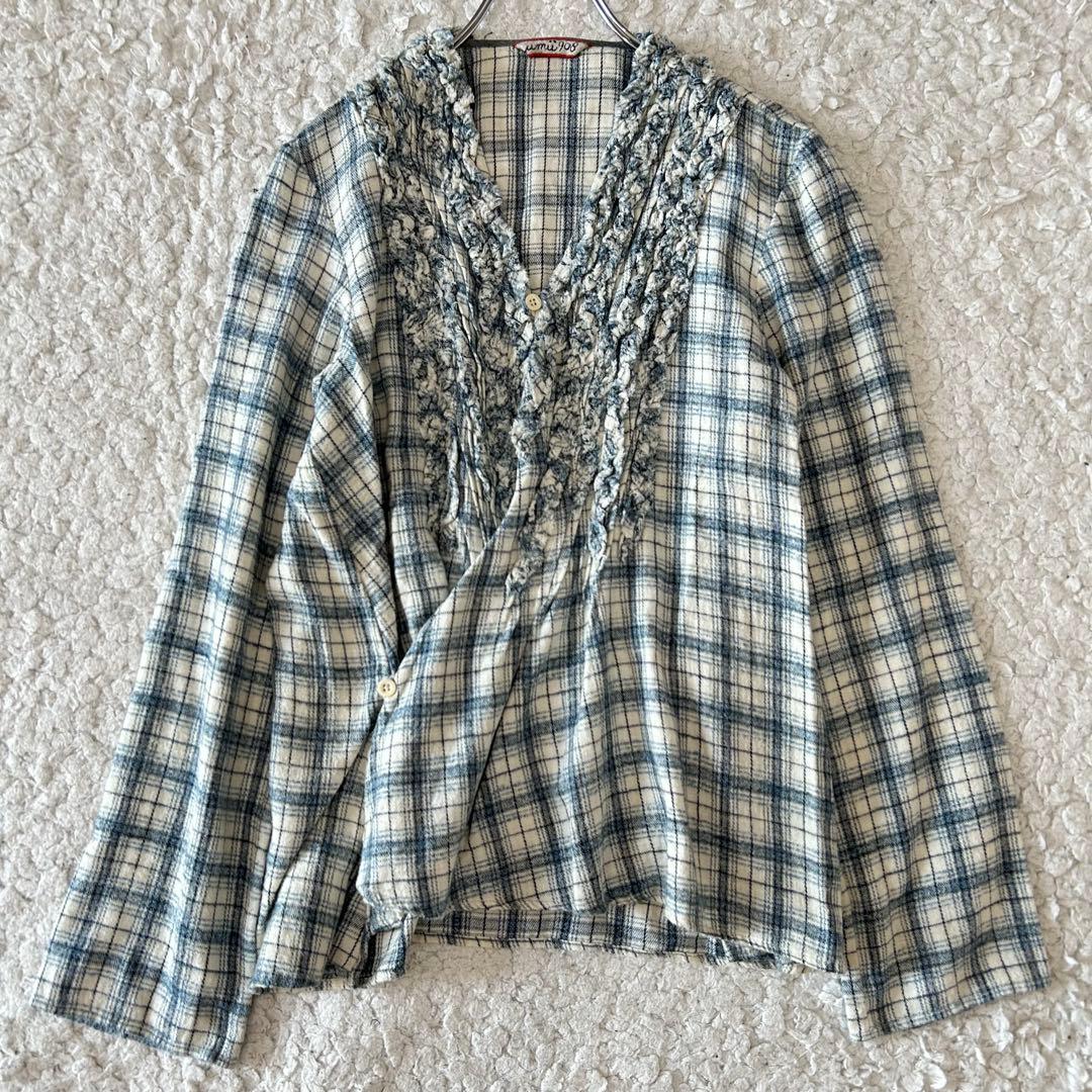 45R umii908 2way カシュクールチェック フリルブラウス