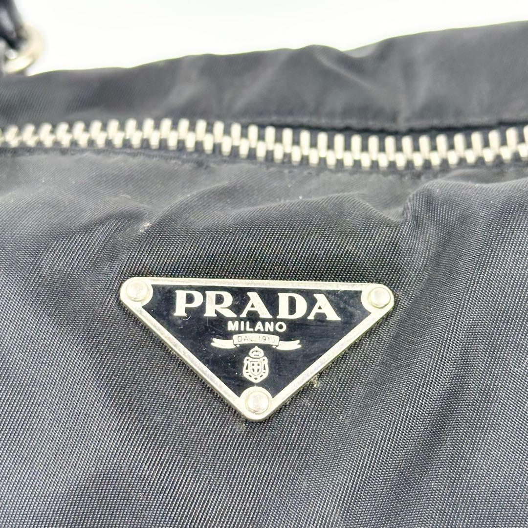 美品 PRADA ナイロンレザー ミニボストンバッグ 3角ロゴ ブラック