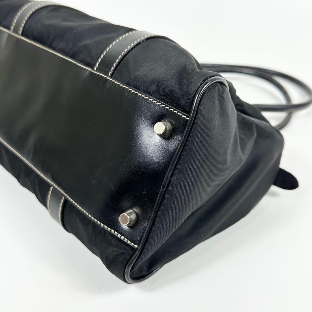 美品 PRADA ナイロンレザー ミニボストンバッグ 3角ロゴ ブラック