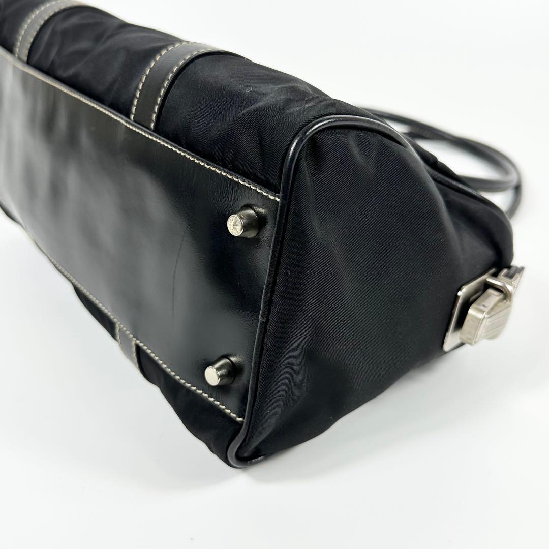 美品 PRADA ナイロンレザー ミニボストンバッグ 3角ロゴ ブラック