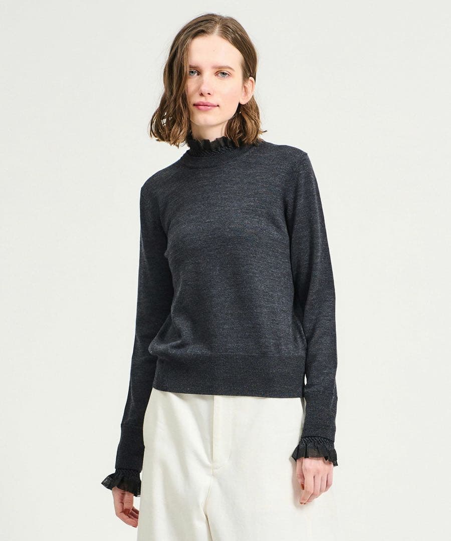 エストネーション　スモッキングフリルネックニット　即日発送