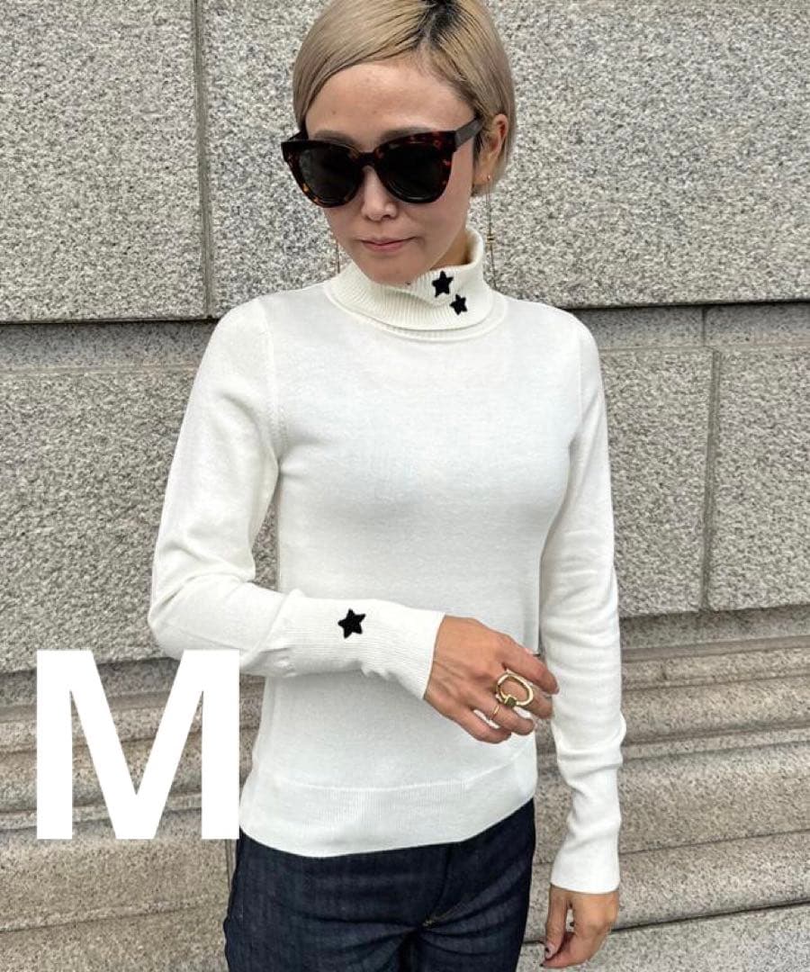 JENNE 星刺繍タートルニット ホワイト　M