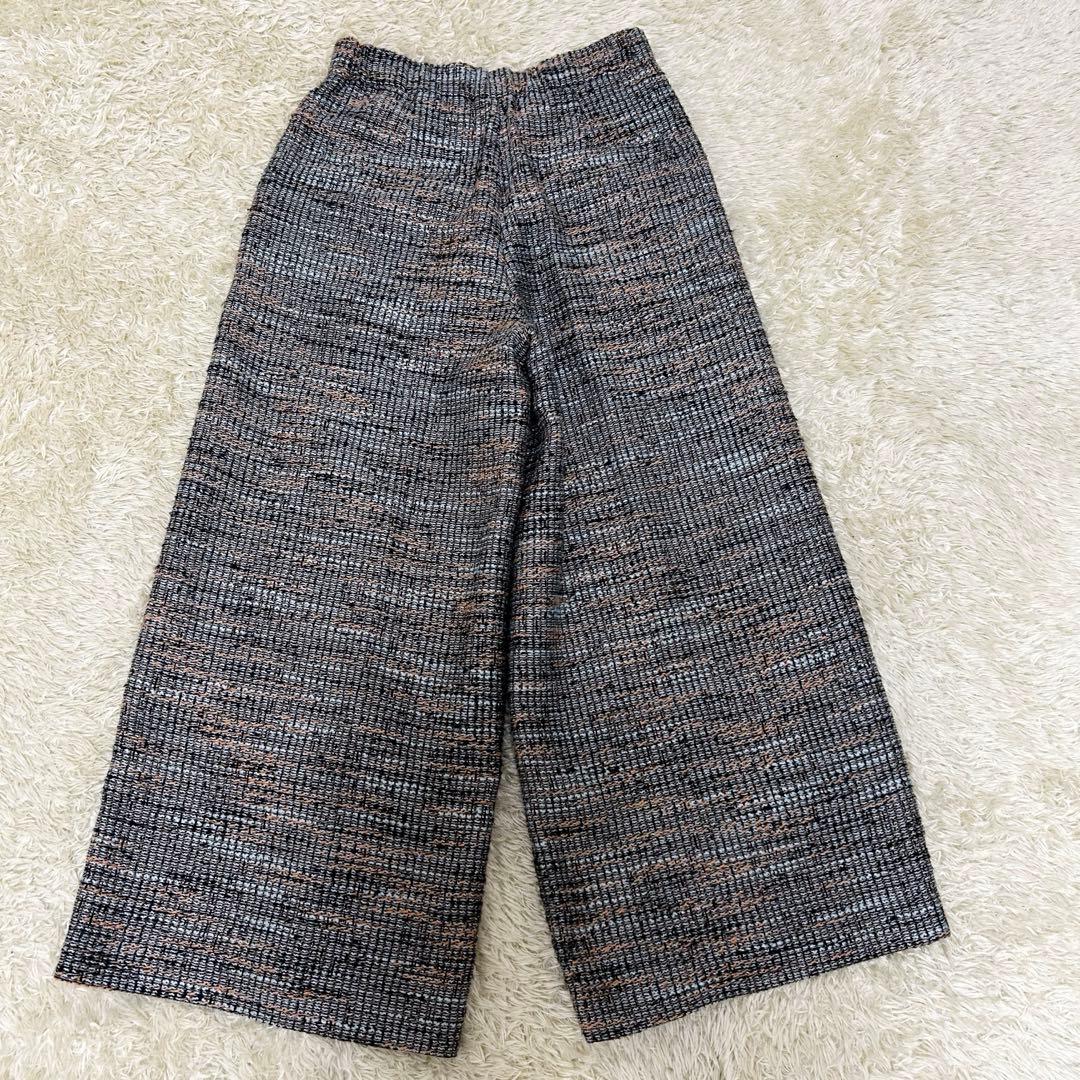 自由区 【洗える】エアリーツイードワイドクロップド パンツ Sサイズ