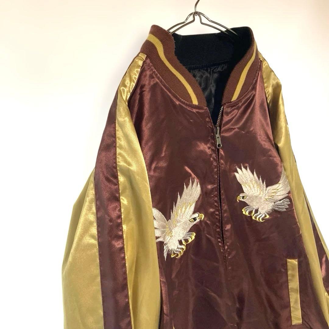 リバーシブル スカジャン 龍 鷹 刺繍 日本地図 Lサイズ 和柄 ヴィンテージ風