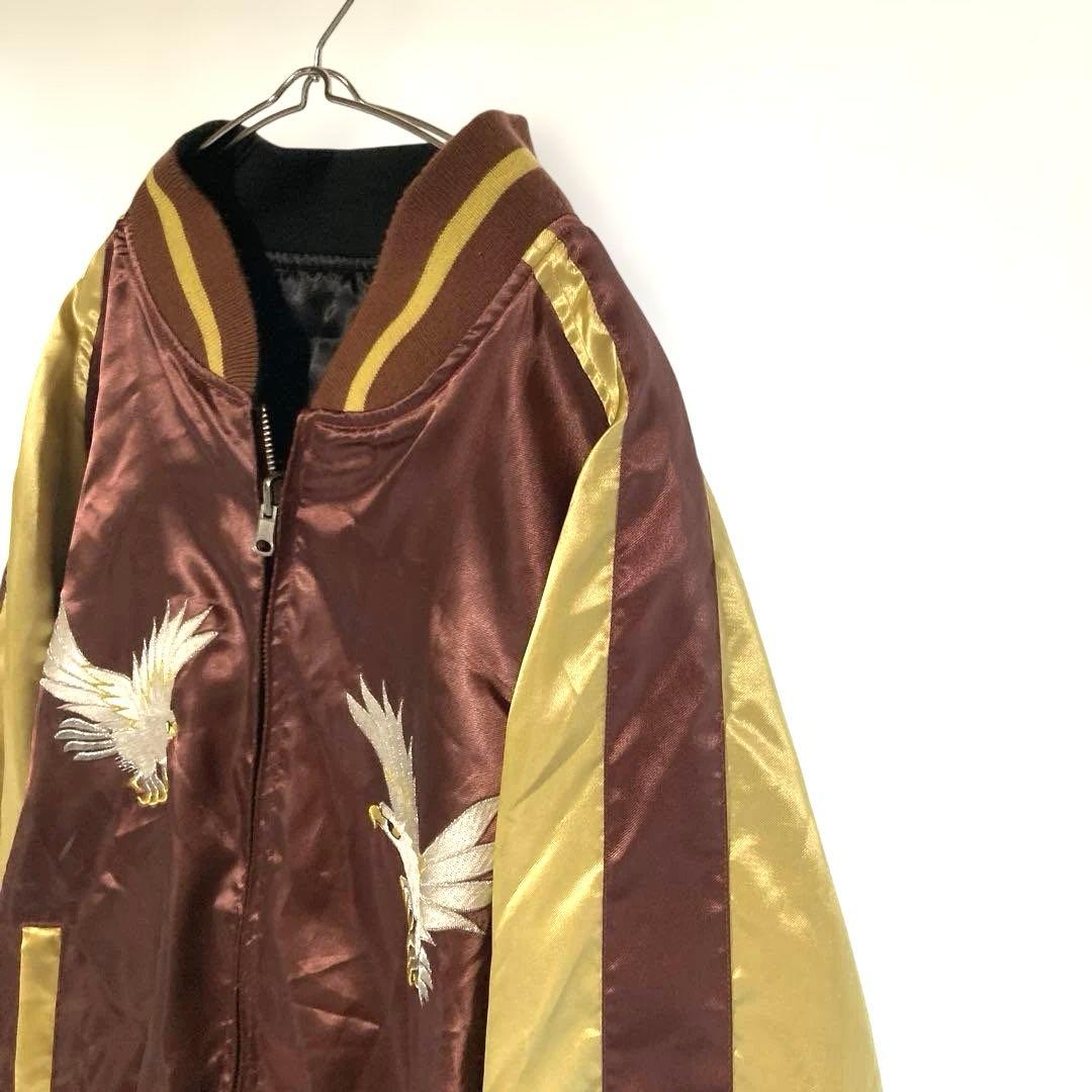 リバーシブル スカジャン 龍 鷹 刺繍 日本地図 Lサイズ 和柄 ヴィンテージ風