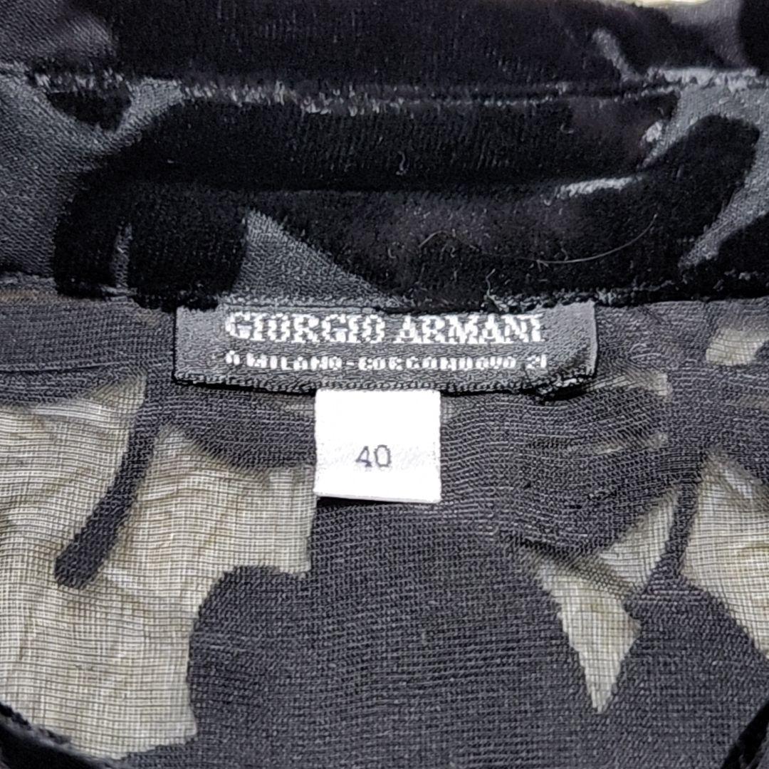 ジョルジオ・アルマーニ イタリア製 シルク使用 ベロアフラワー柄シアーシャツ 黒