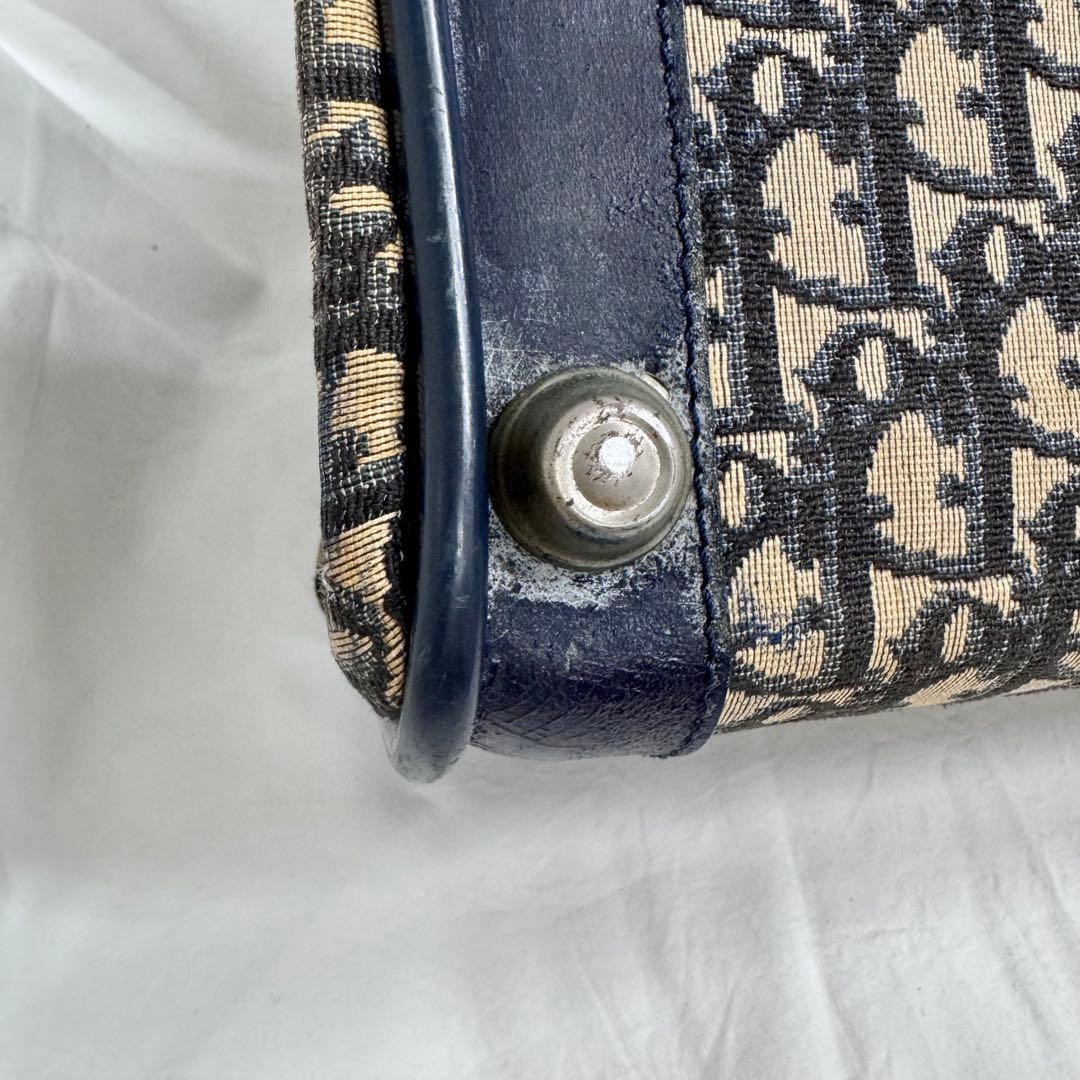Dior ビンテージボストンバッグ ネイビー がま口ハンドバッグトロッター柄