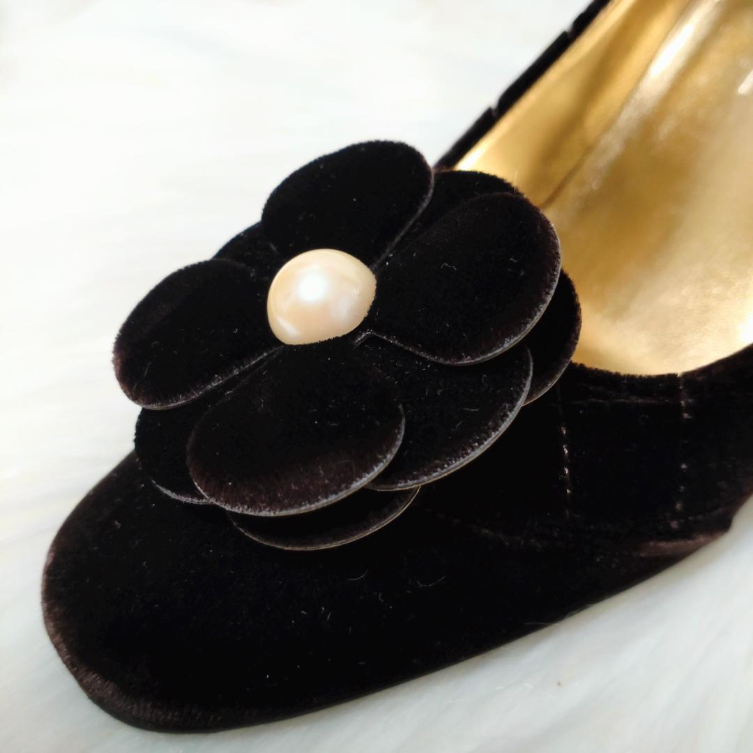 稀少美品✨️シャネル カメリア パール ベロア マトラッセ パンプス