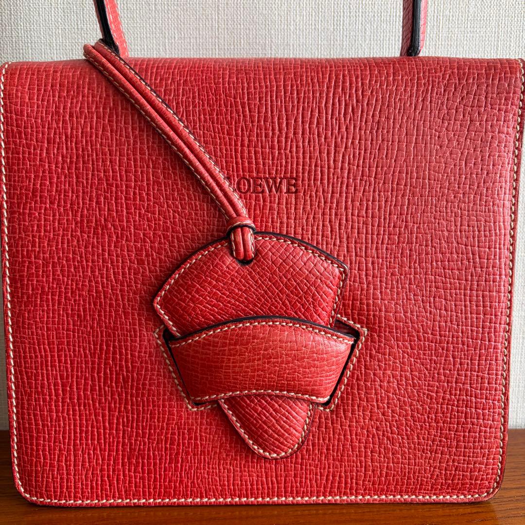 (*)様 LOEWE バルセロナ レッド スクエアハンドバッグ