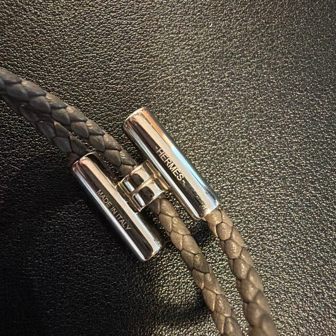 HERMES レザーブレスレット　トゥルニ　トレッセ　グレー　XL