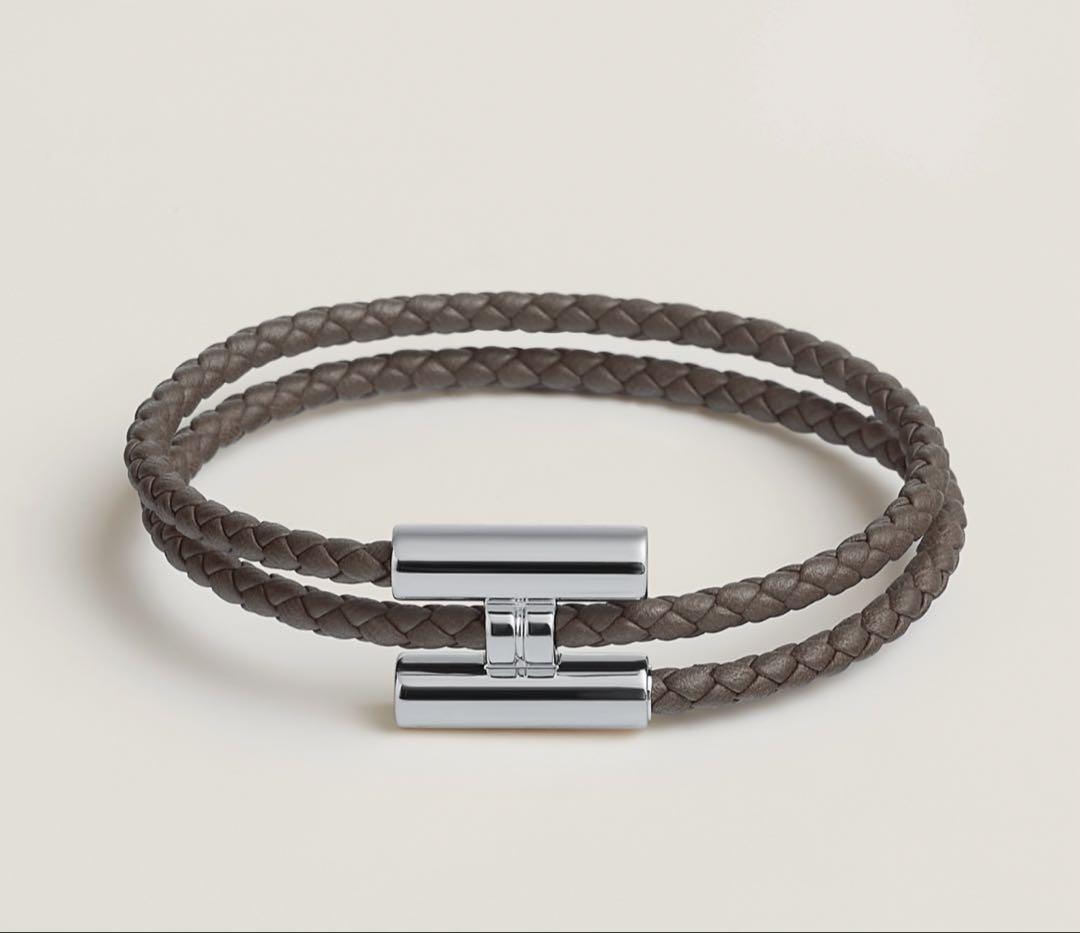 HERMES レザーブレスレット　トゥルニ　トレッセ　グレー　XL