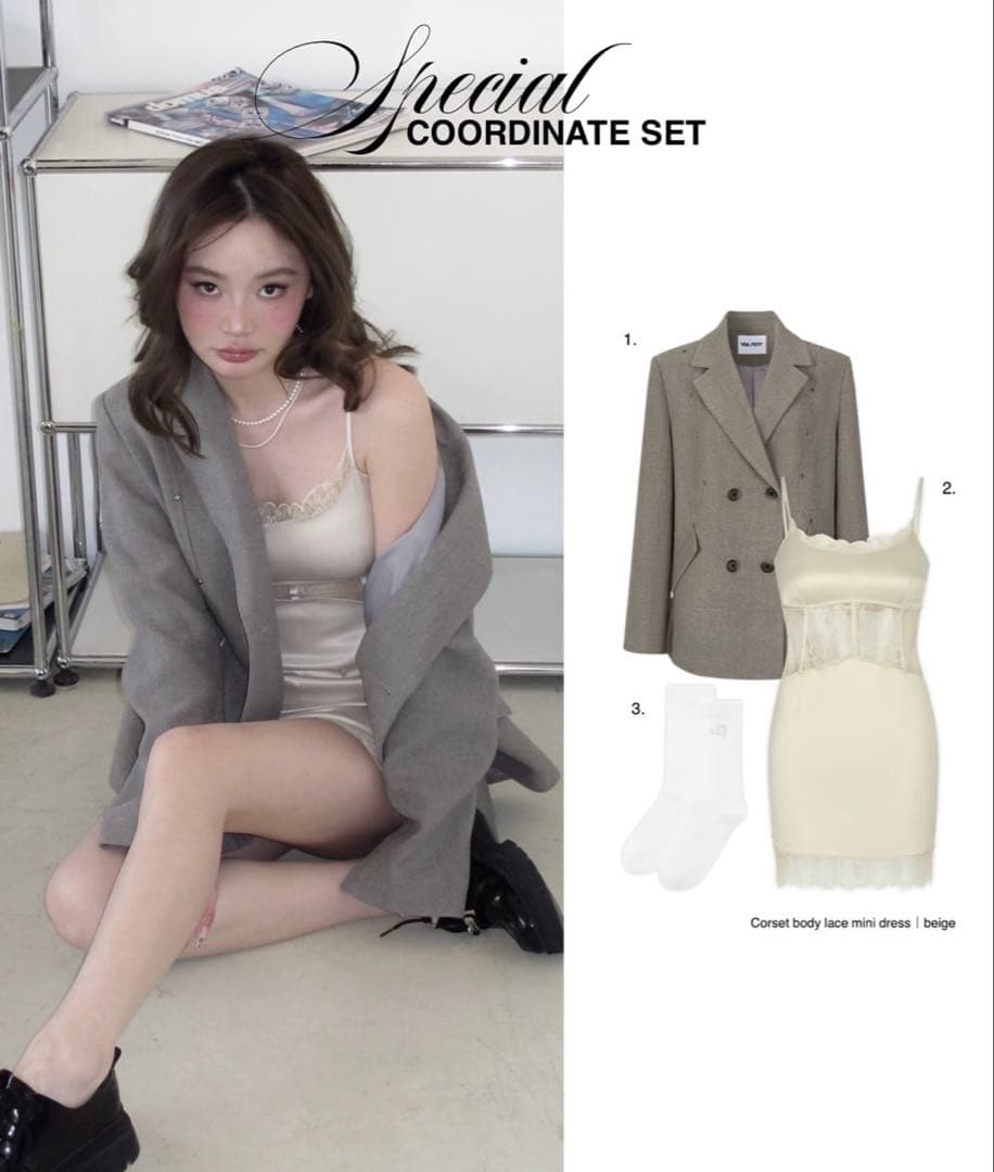 ワンピース andwang corset body lace mini dress