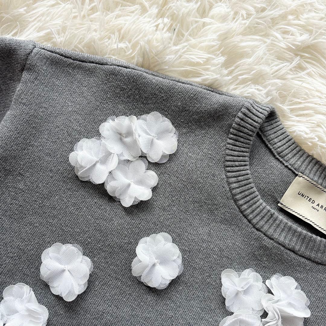 UNITED ARROWS✨3D フラワーモチーフ ロングスリーブニット　グレー