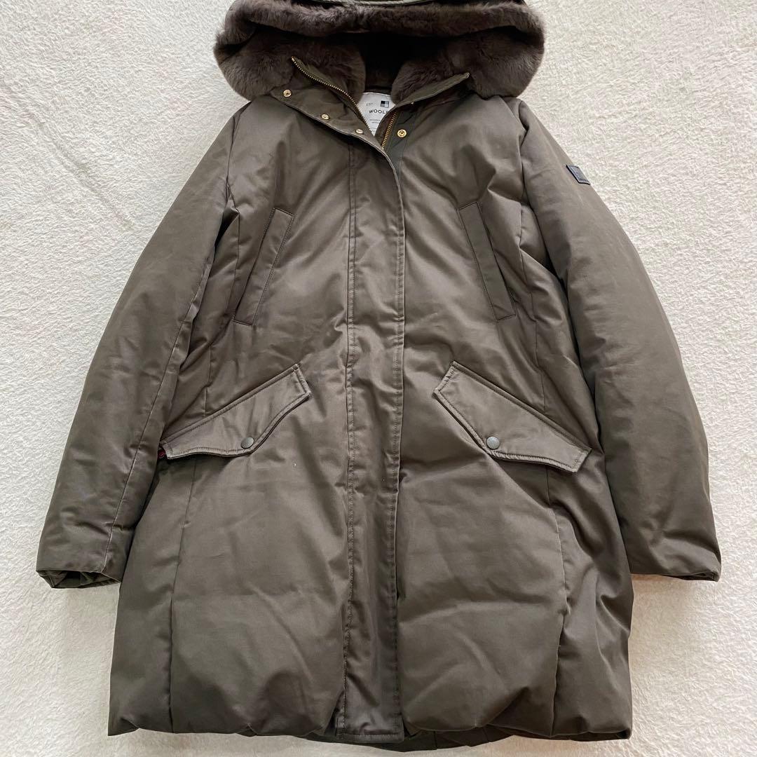 【近年モデル】WOOLRICH 　ロングダウンコート　ラビットファー　カーキ　M