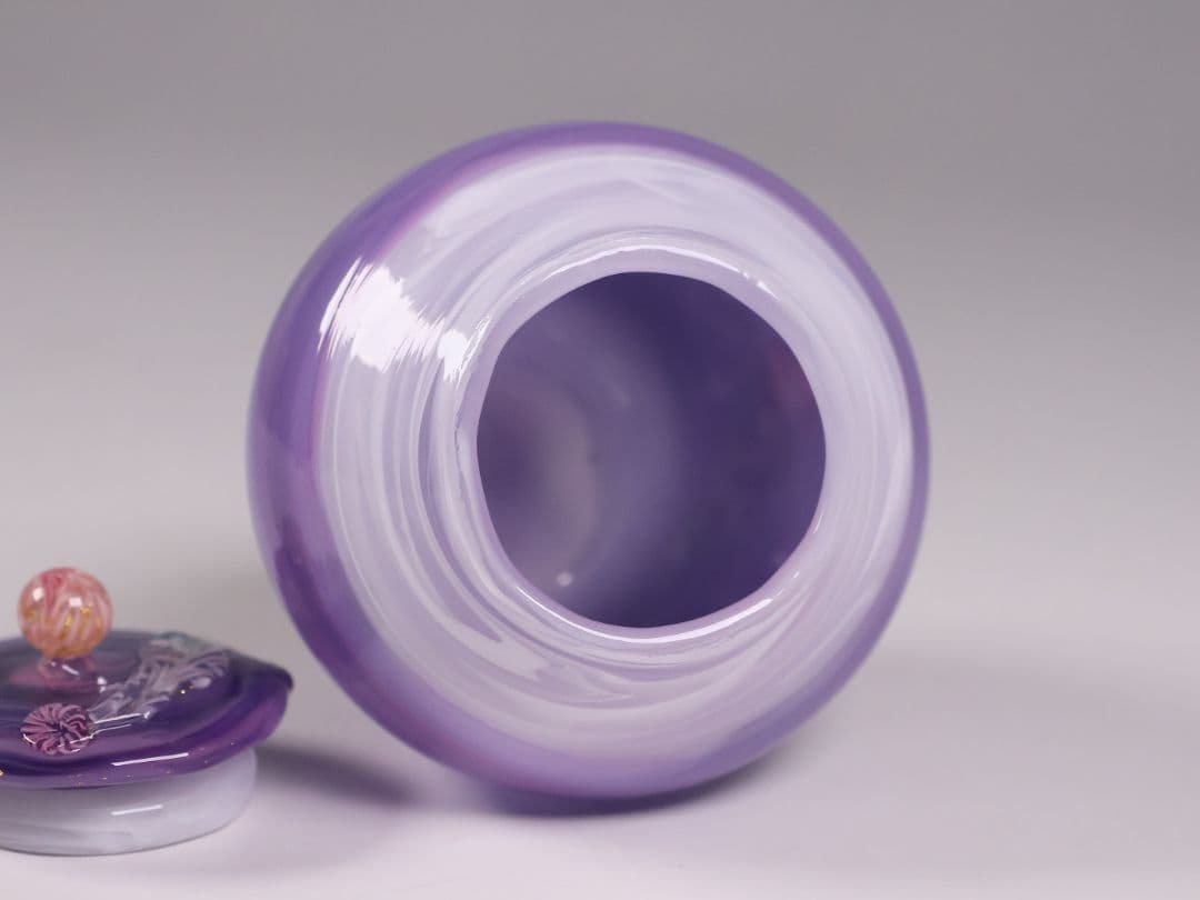 茶道具 船越美智代 ガラス茶入 ギヤマン 硝子 紫 マーブル【CM341】