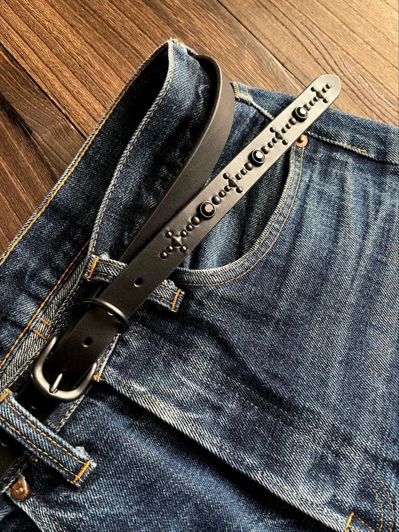 ナローロングベルト　オールブラック　牛ヌメ　exca HTC CALEE