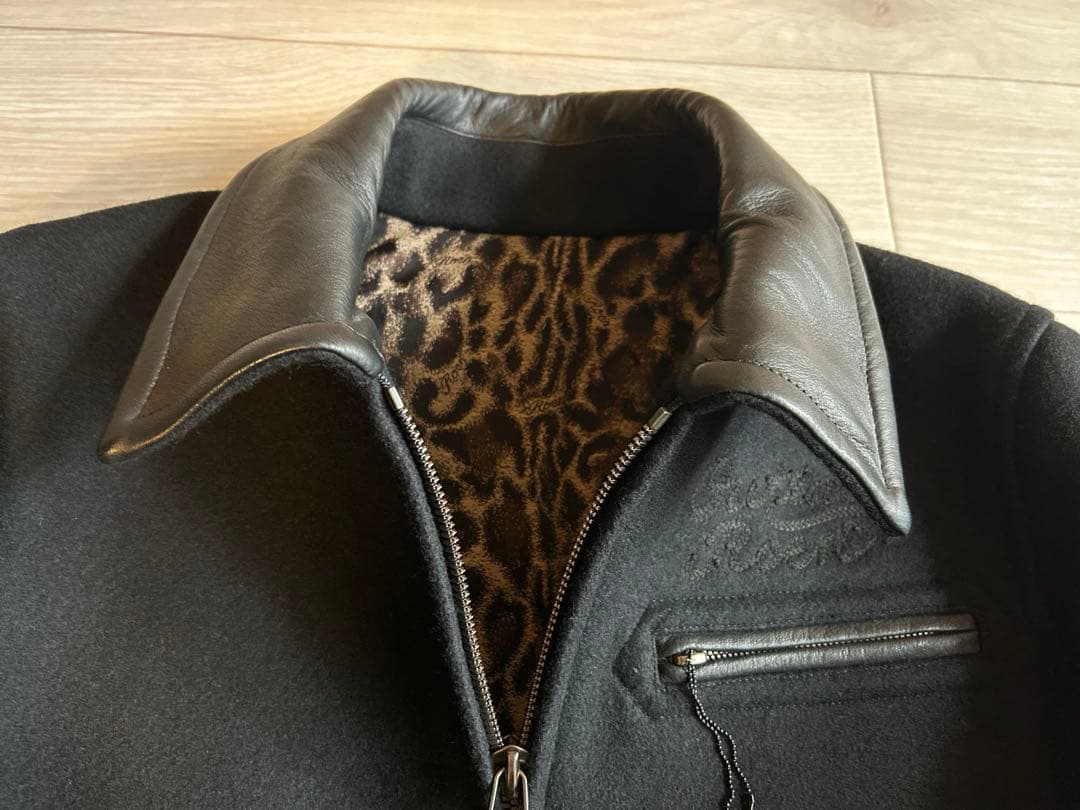 ロエンRoen 鹿革レザー切替　ウールジャケット　48 ブラック