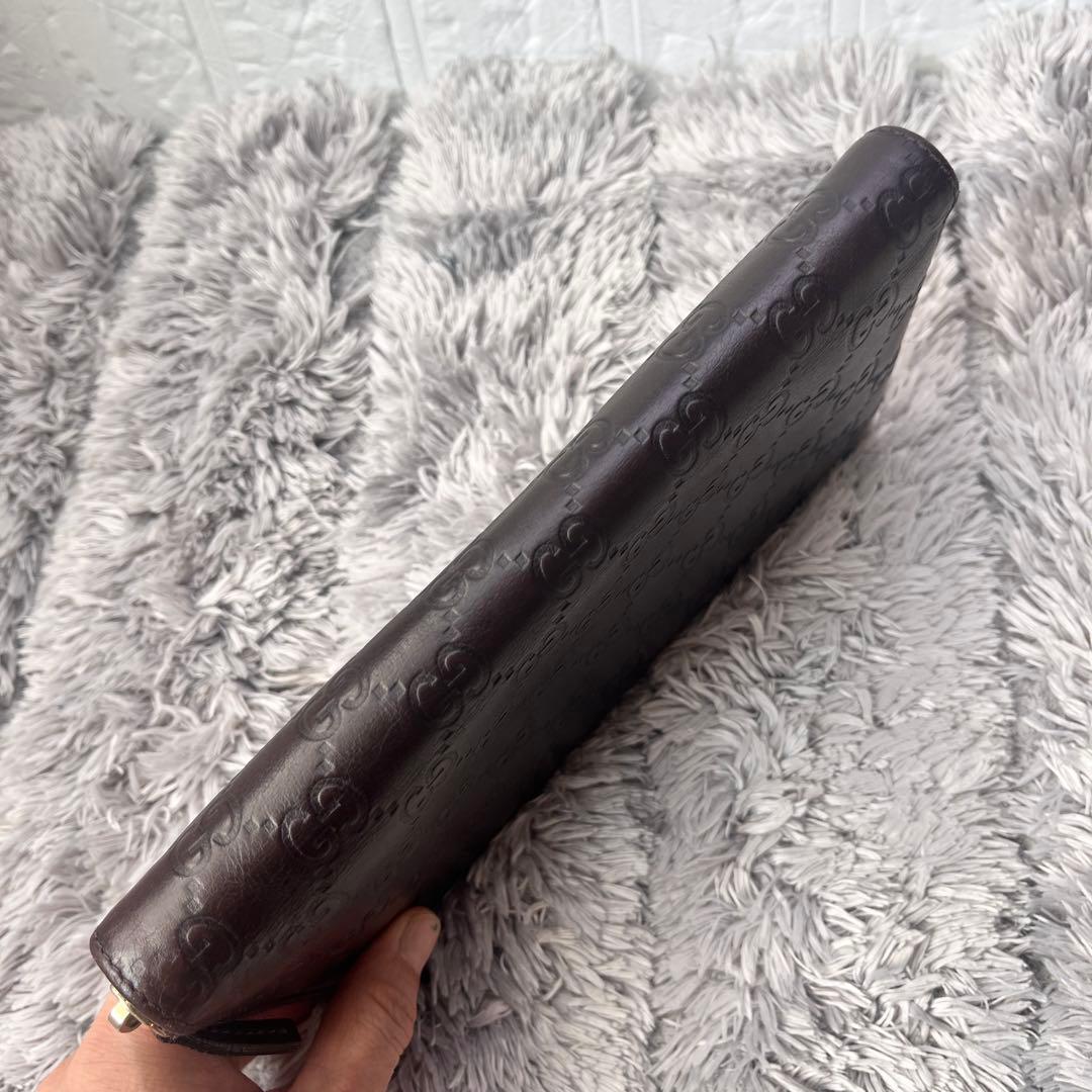 GUCCI✨大きめ長財布　オーガナイザー　ラウンドファスナー　シマ　ブラウン