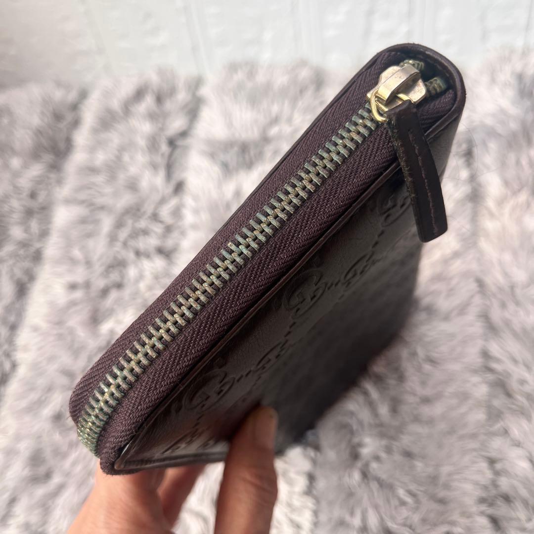 GUCCI✨大きめ長財布　オーガナイザー　ラウンドファスナー　シマ　ブラウン