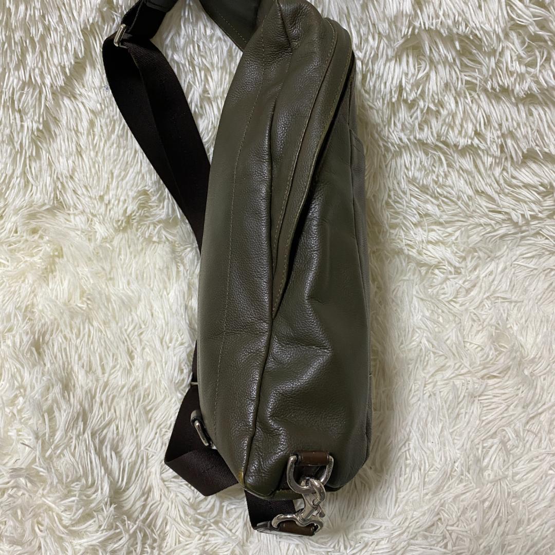 COACH コーチ ボディバッグ レザー オリーブグリーン