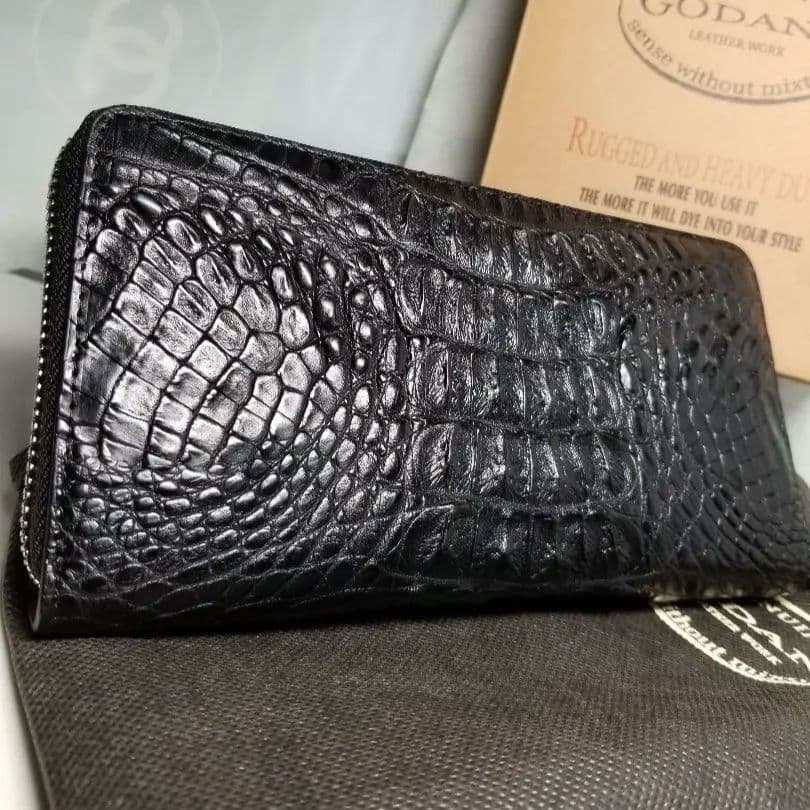 鰐本物⭐クロコダイル本革⭐ラウンドファスナー長財布⭐人気のマットブラック