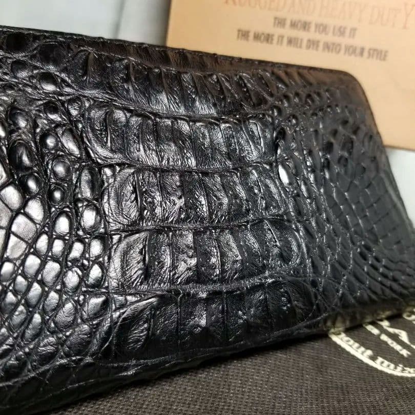 鰐本物⭐クロコダイル本革⭐ラウンドファスナー長財布⭐人気のマットブラック